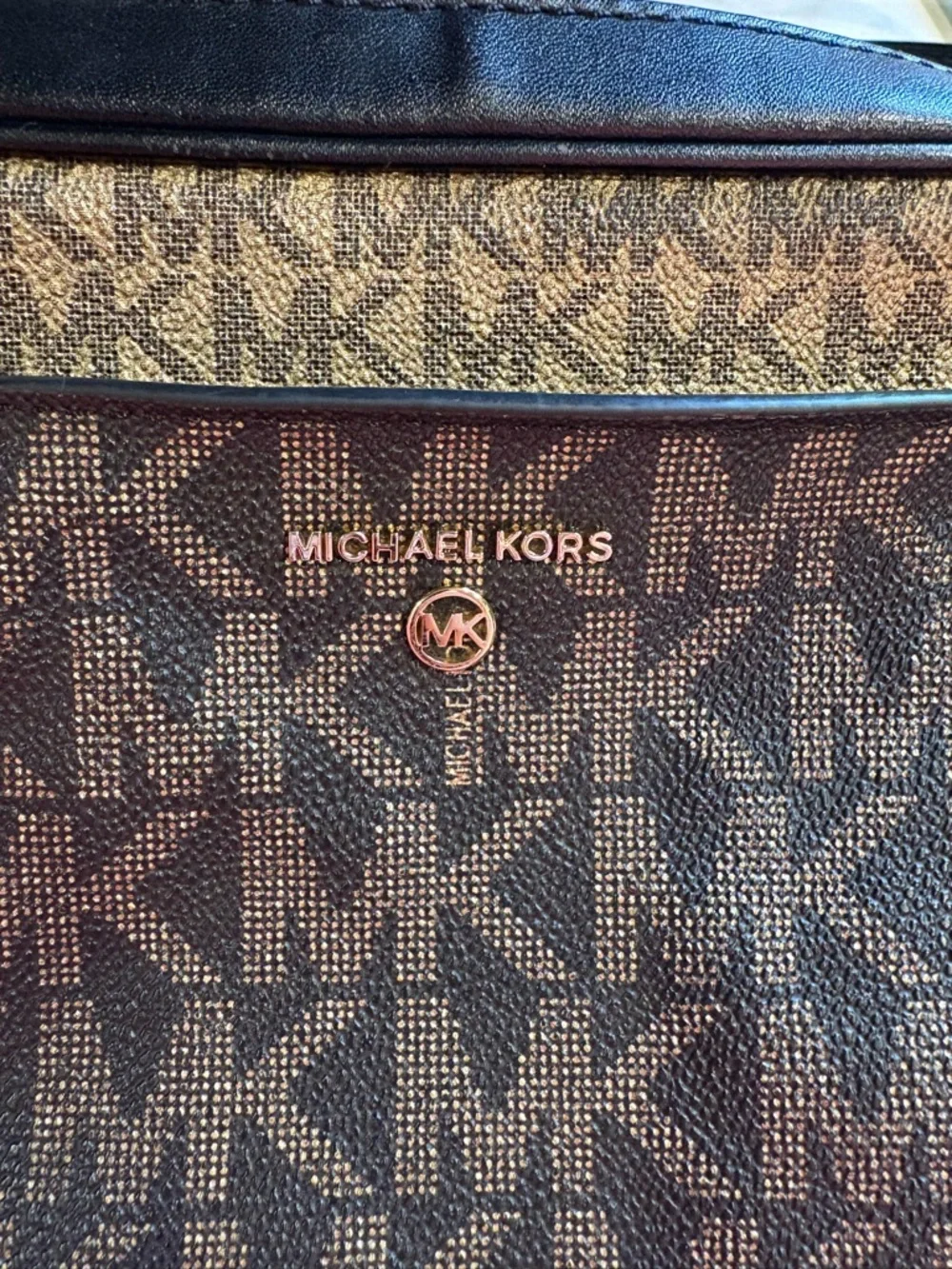 Michael Kors Brown/Gold and Black Signature MK Logo Crossbody Bag - Picture 3 of 12